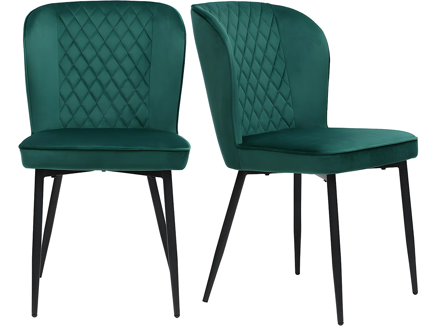 Lot de 2 Chaises rembourrées en velours - structure en métal - Vert