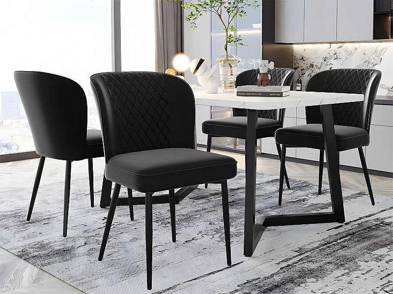 Conjunto de 4 sillas tapizadas en terciopelo - estructura de metal - Negro