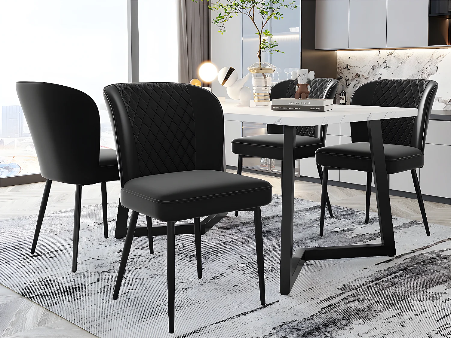 Esszimmerstuhl (4 St), 4er Set Polsterstühle Wohnzimmerstuhl mit Rückenlehne Metallbeine Samt – Schwarz