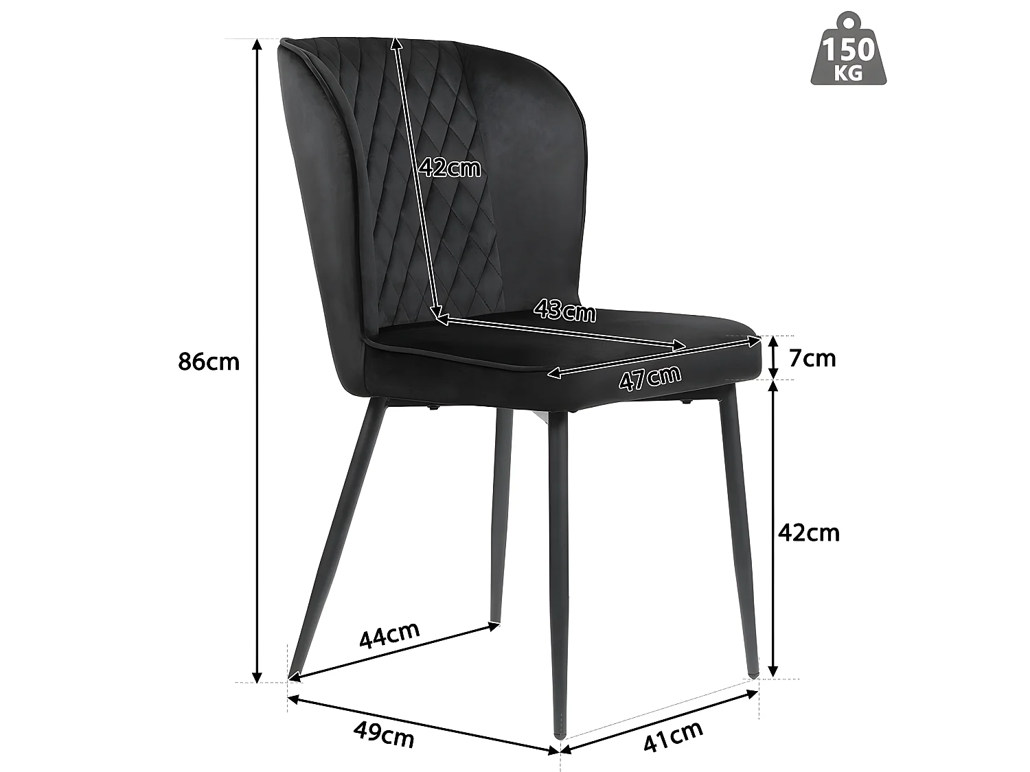 Esszimmerstuhl (4 St), 4er Set Polsterstühle Wohnzimmerstuhl mit Rückenlehne Metallbeine Samt – Schwarz