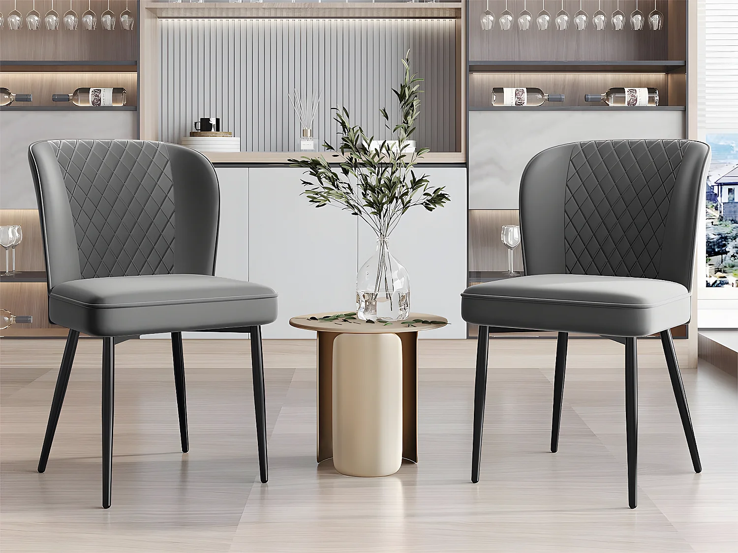 Lot de 2 Chaises rembourrées en velours - structure en métal - Gris