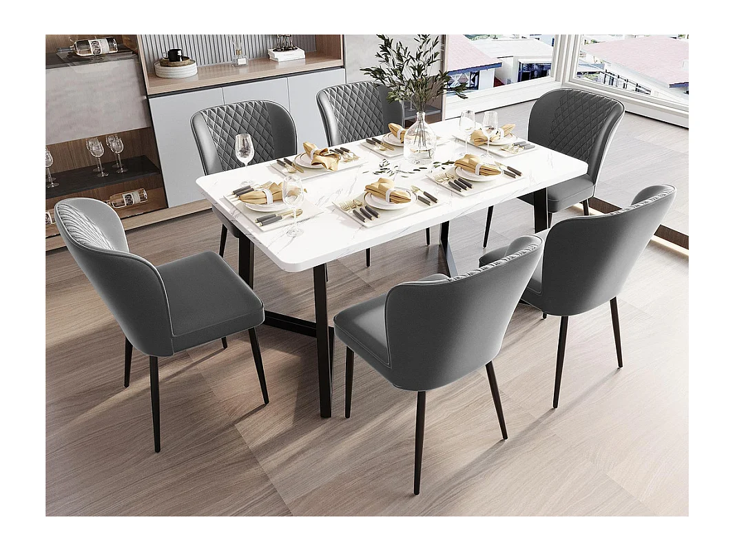 Lot de 6 Chaises rembourrées en velours - structure en métal - Gris