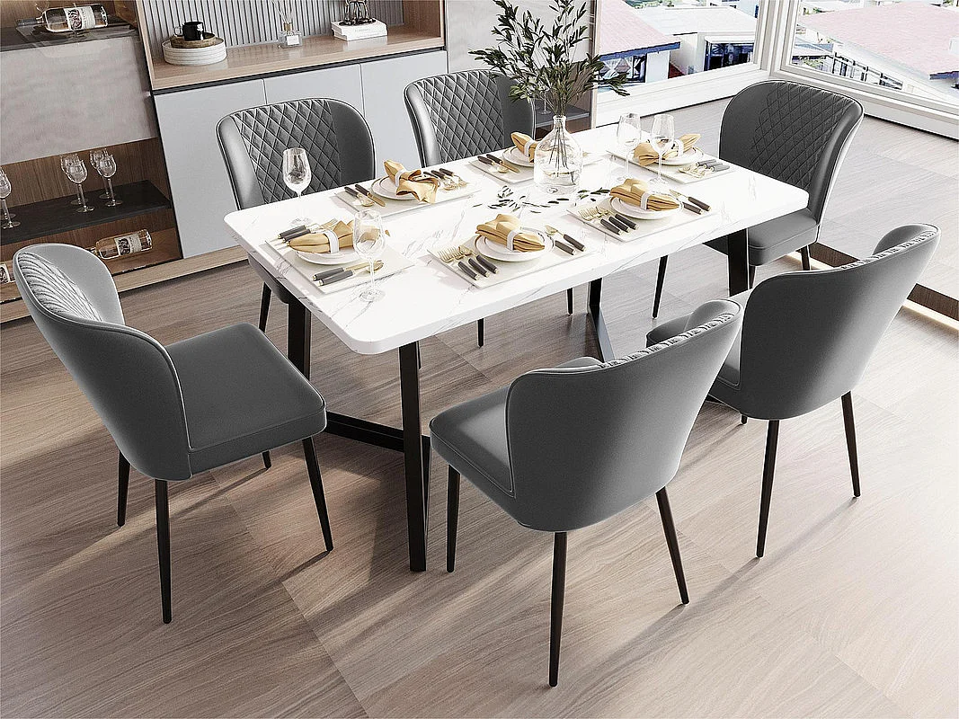 Conjunto de 6 sillas tapizadas en terciopelo - estructura de metal - Gris