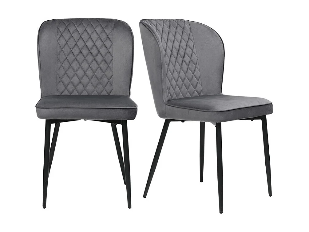 Conjunto de 6 sillas tapizadas en terciopelo - estructura de metal - Gris