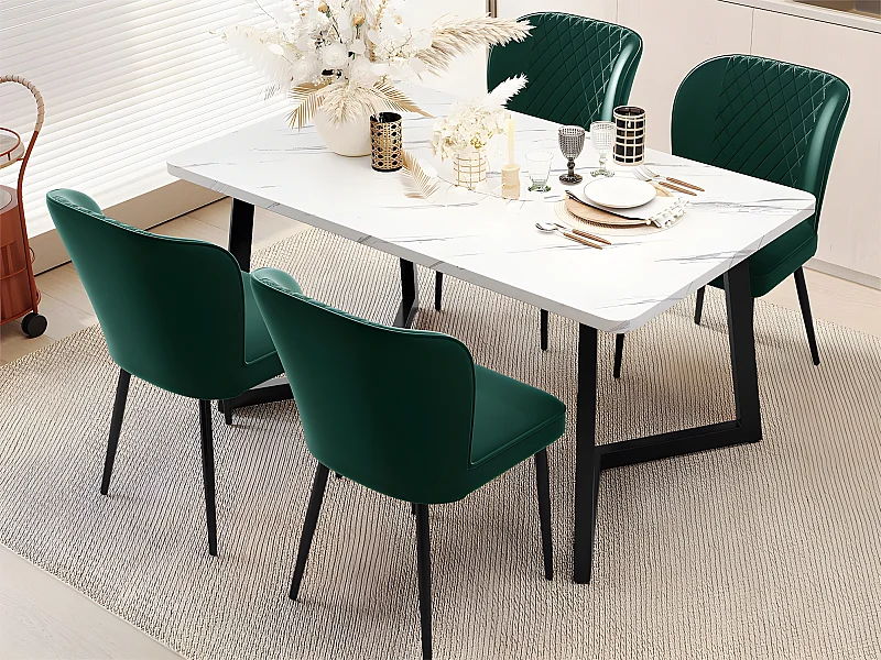 Lot de 4 Chaises rembourrées en velours - structure en métal - Vert