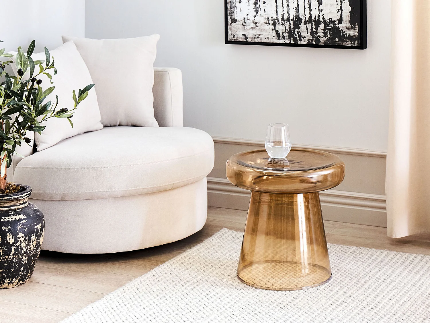 Table d'appoint CALDERA Verre Marron doré