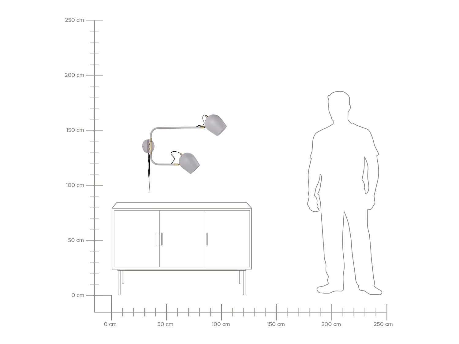 Wandlampe aus Eisen grau / messingfarben 2-flammig modern Wohnzimmer Estrella