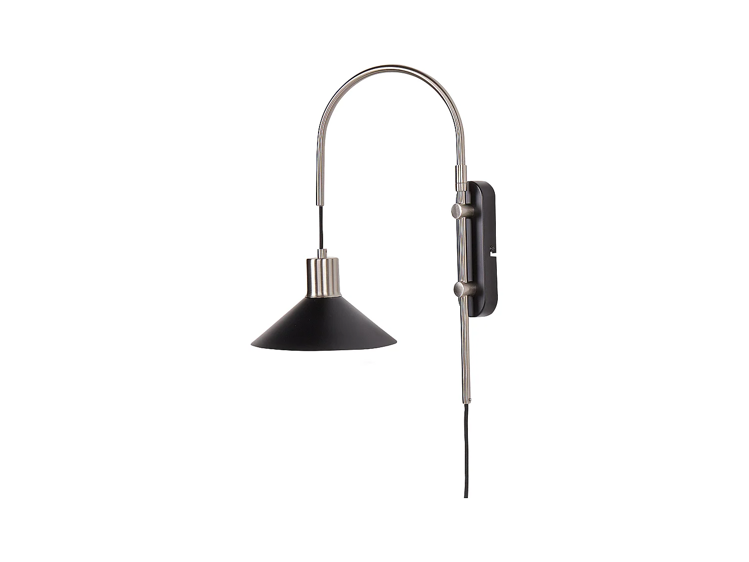 Wandleuchte Metall schwarz/silber Kegelform 1-flammig gebogen mit Schalter Sissa