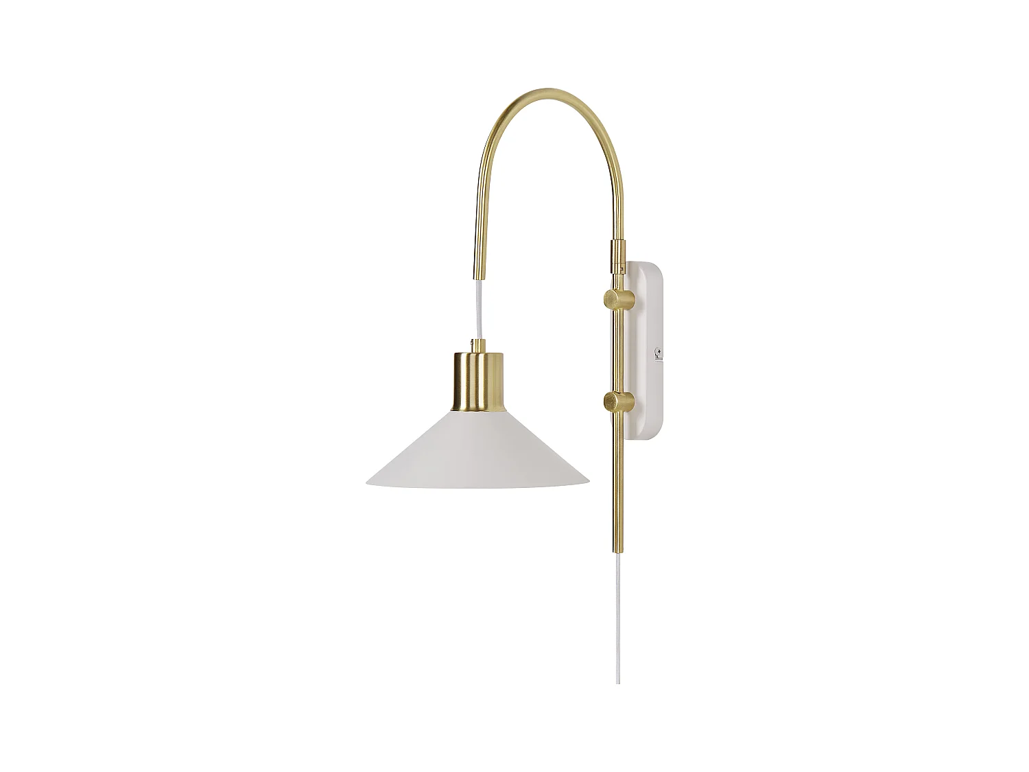 Wandleuchte Metall gold / weiß Kegelform 1-flammig gebogen mit Schalter Sissa