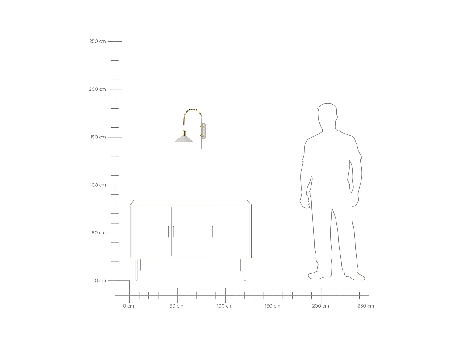 Wandleuchte Metall gold / weiß Kegelform 1-flammig gebogen mit Schalter Sissa