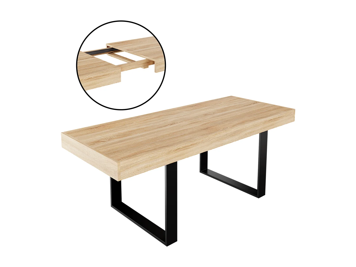 CASABEL Table à Manger Extensible - Design Industriel Bois et Noir – Plateau de 160 cm – avec Rallonge