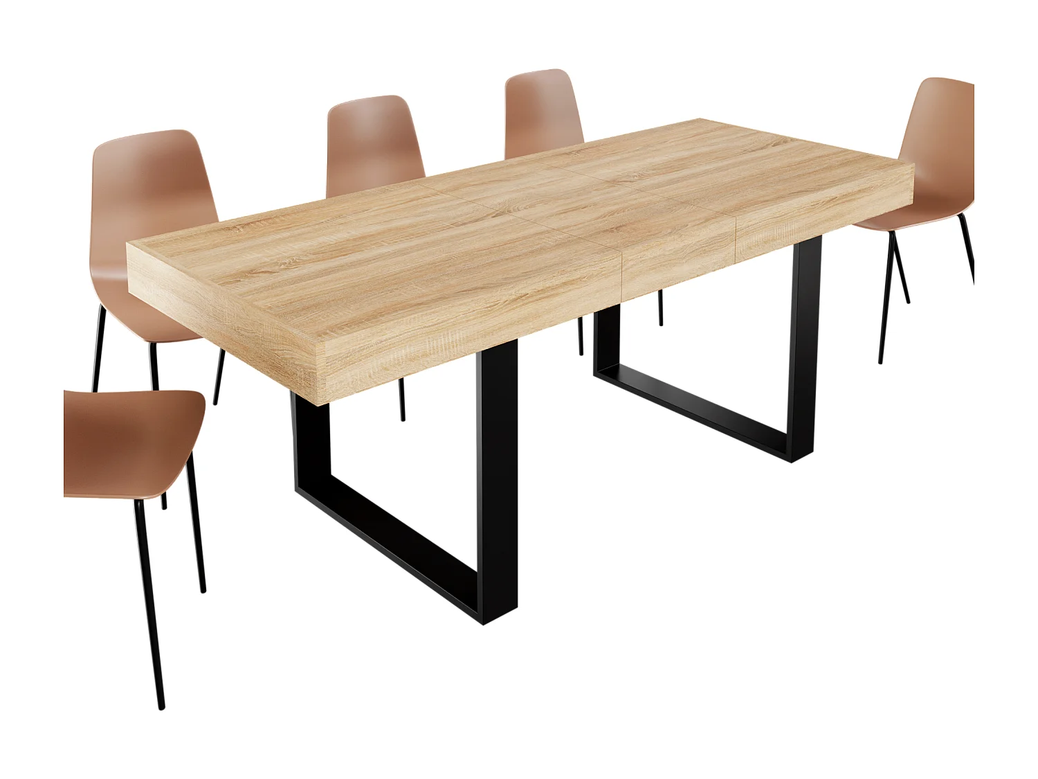 CASABEL Table à Manger Extensible - Design Industriel Bois et Noir – Plateau de 160 cm – avec Rallonge
