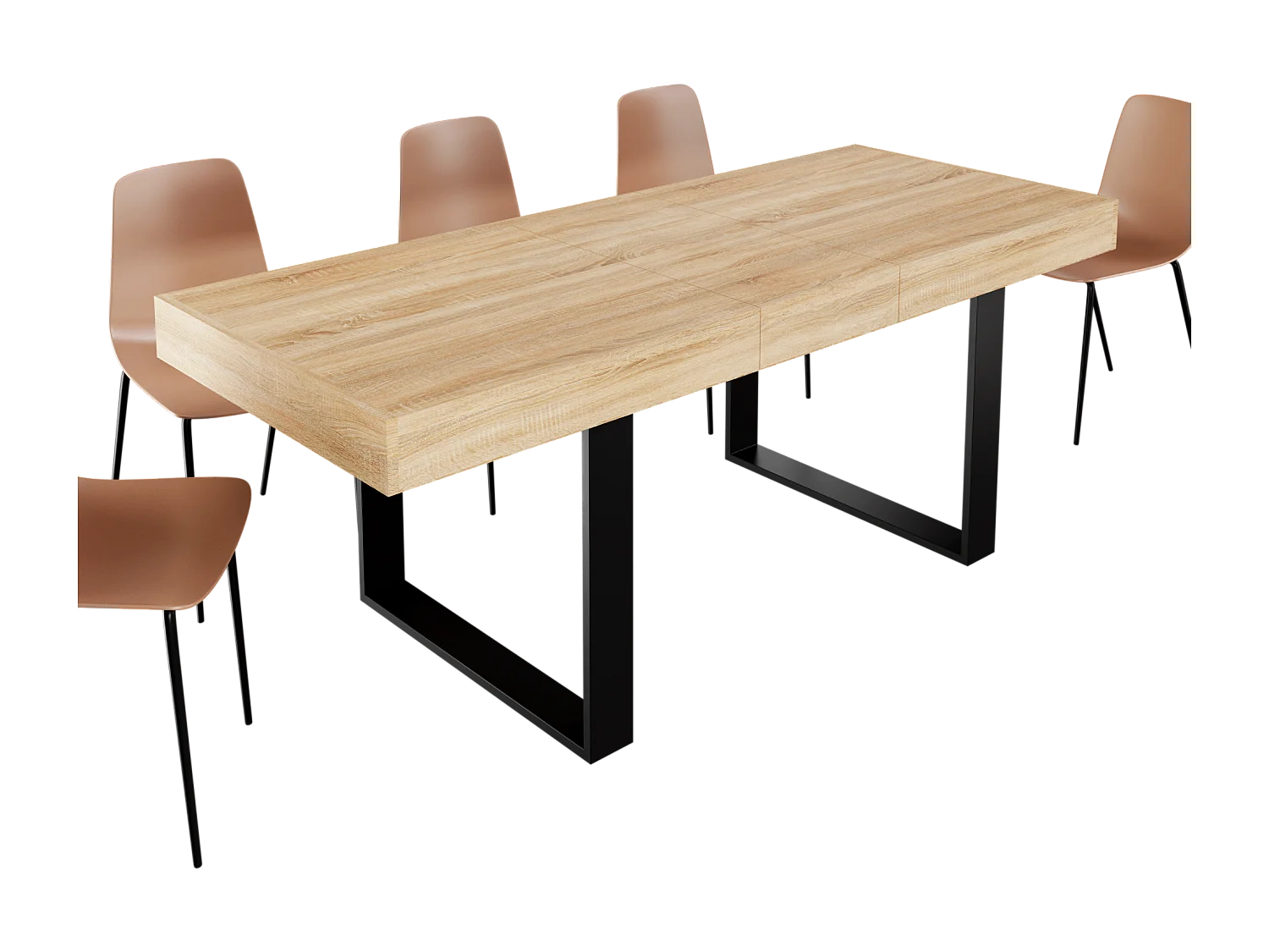 CASABEL Table à Manger Extensible - Design Industriel Bois et Noir – Plateau de 160 cm – avec Rallonge