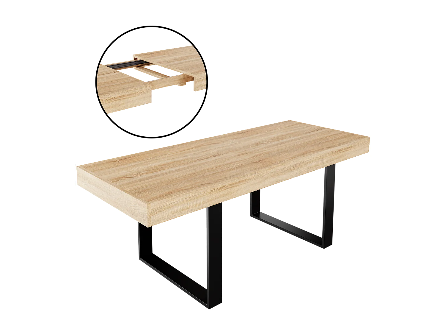 CASABEL Table à Manger Extensible - Design Industriel Bois et Noir – Plateau de 160 cm – avec Rallonge
