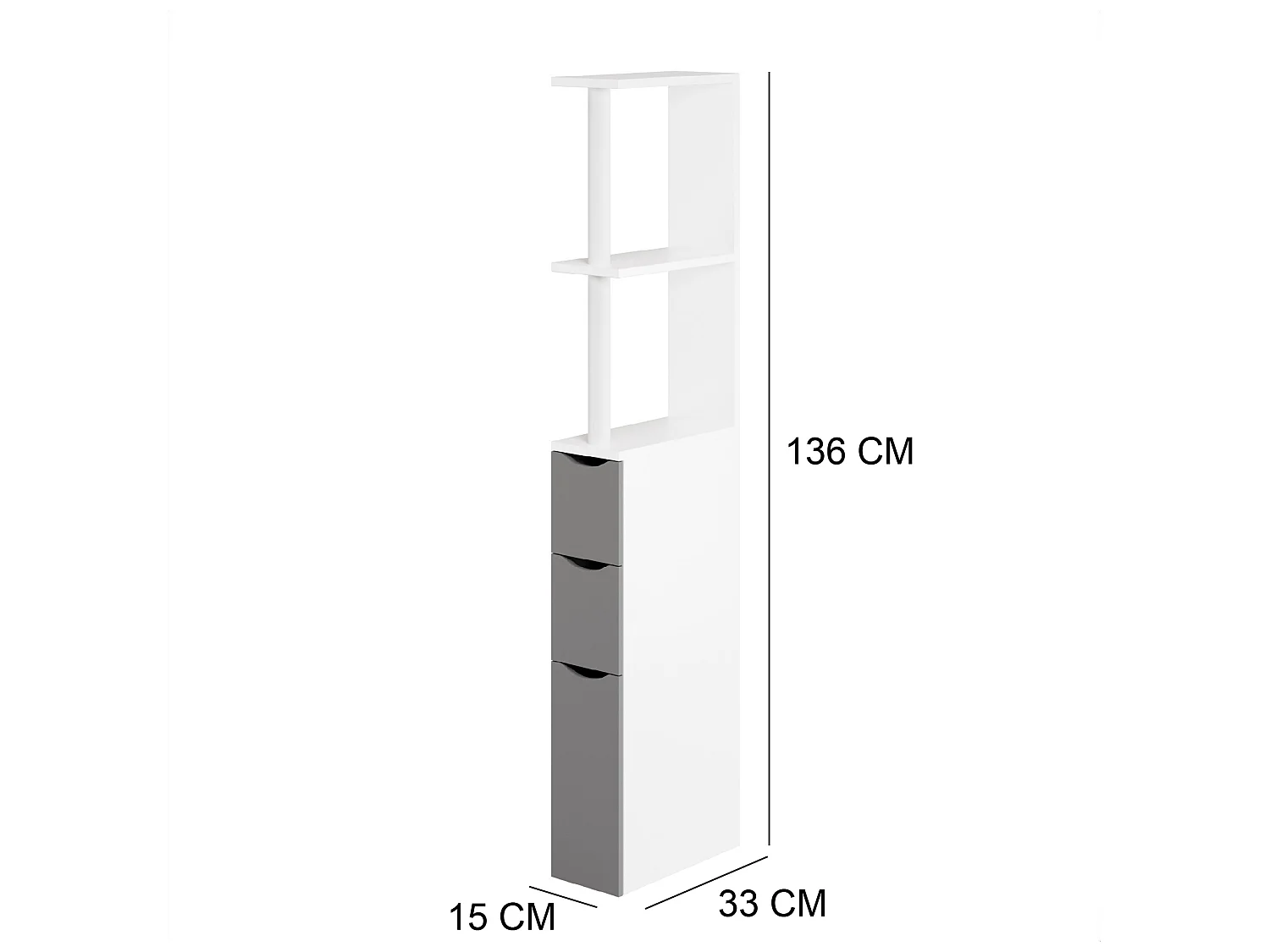 CASABEL Meuble WC Rangement Salle de Bain - Gain de Place - Meuble Colonne MDF Blanc Gris - 3 Portes