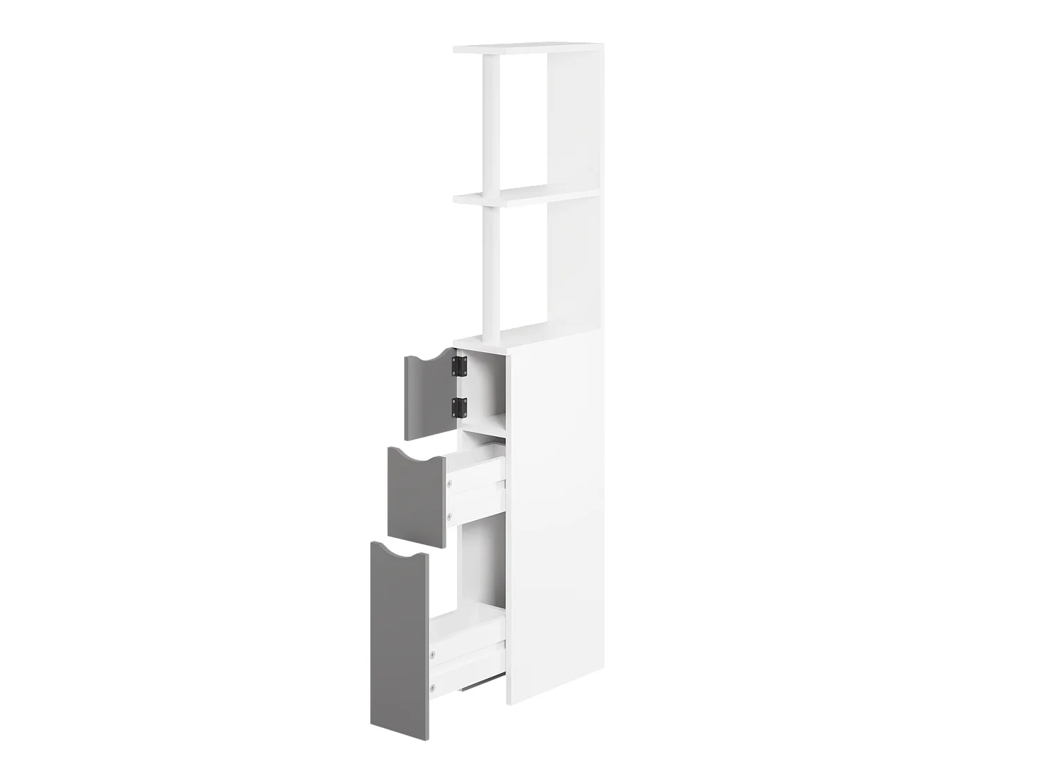 CASABEL Meuble WC Rangement Salle de Bain - Gain de Place - Meuble Colonne MDF Blanc Gris - 3 Portes