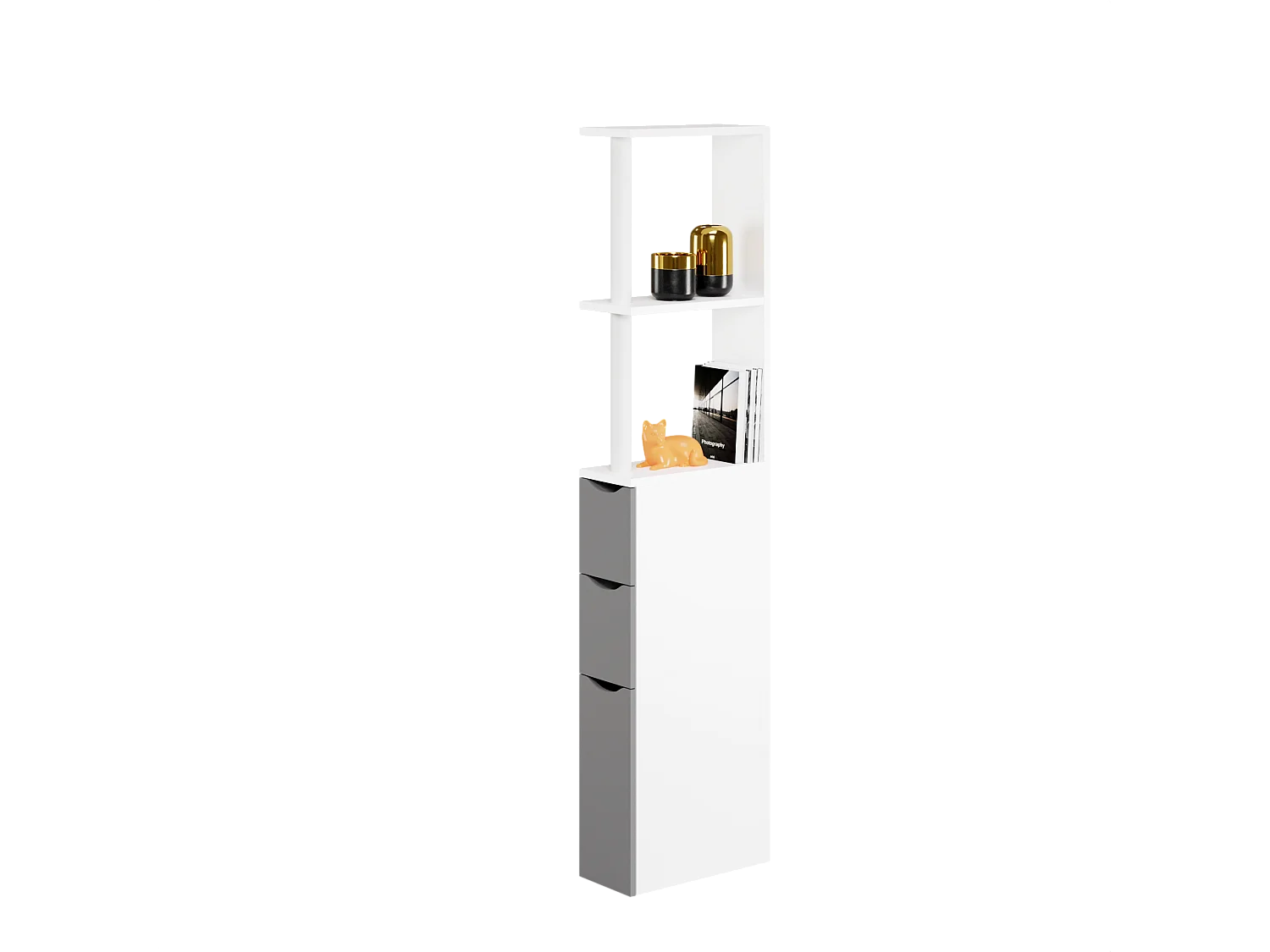 CASABEL Meuble WC Rangement Salle de Bain - Gain de Place - Meuble Colonne MDF Blanc Gris - 3 Portes