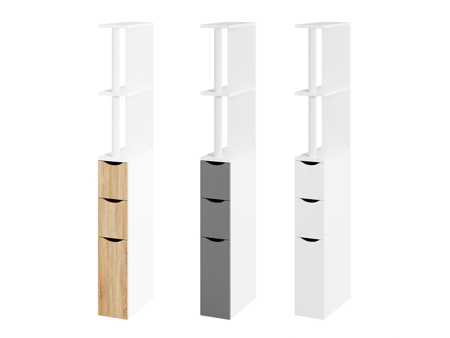 CASABEL Meuble WC Rangement Salle de Bain - Gain de Place - Meuble Colonne MDF Blanc Gris - 3 Portes
