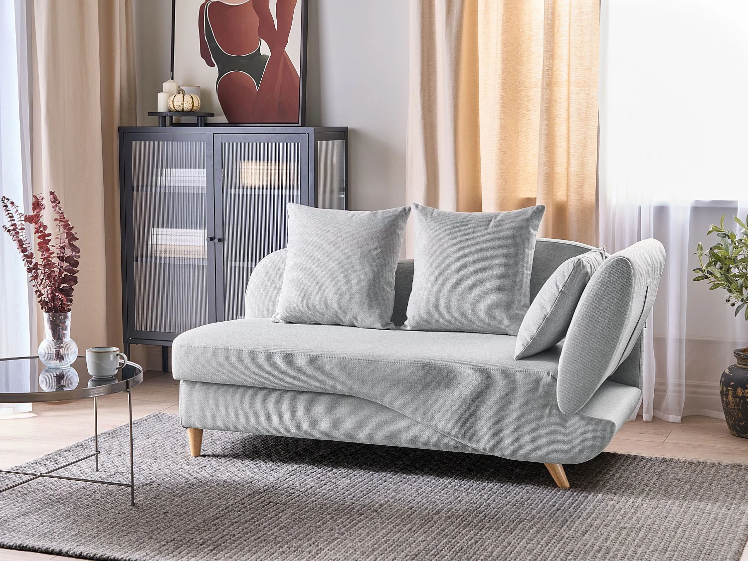 Chaise longue côté droit MERI Lin synthétique Gris clair avec rangement