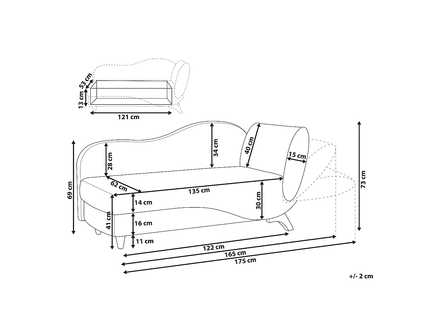 Chaise longue côté droit MERI Lin synthétique Gris clair avec rangement