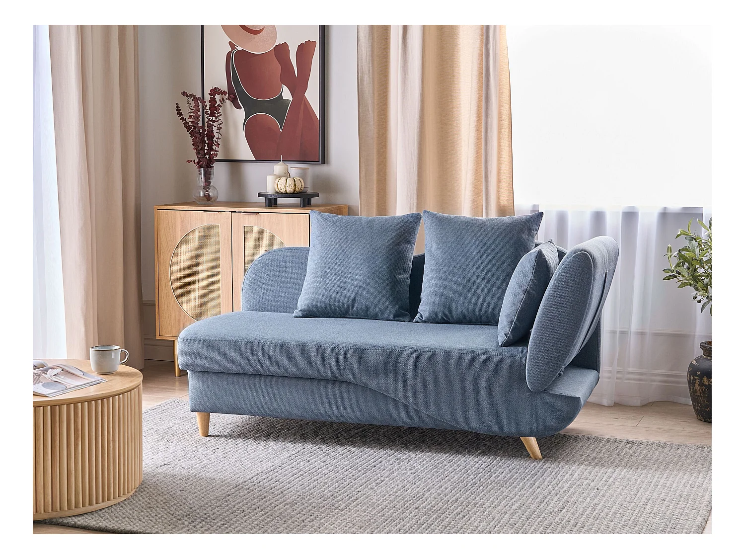 Chaise longue côté droit MERI Lin synthétique Bleu foncé avec rangement