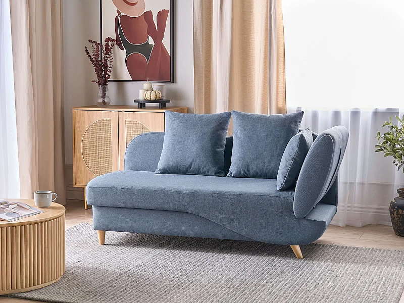 Rechtszijdige chaise longue MERI Kunstlinnen Donkerblauw met opbergruimte