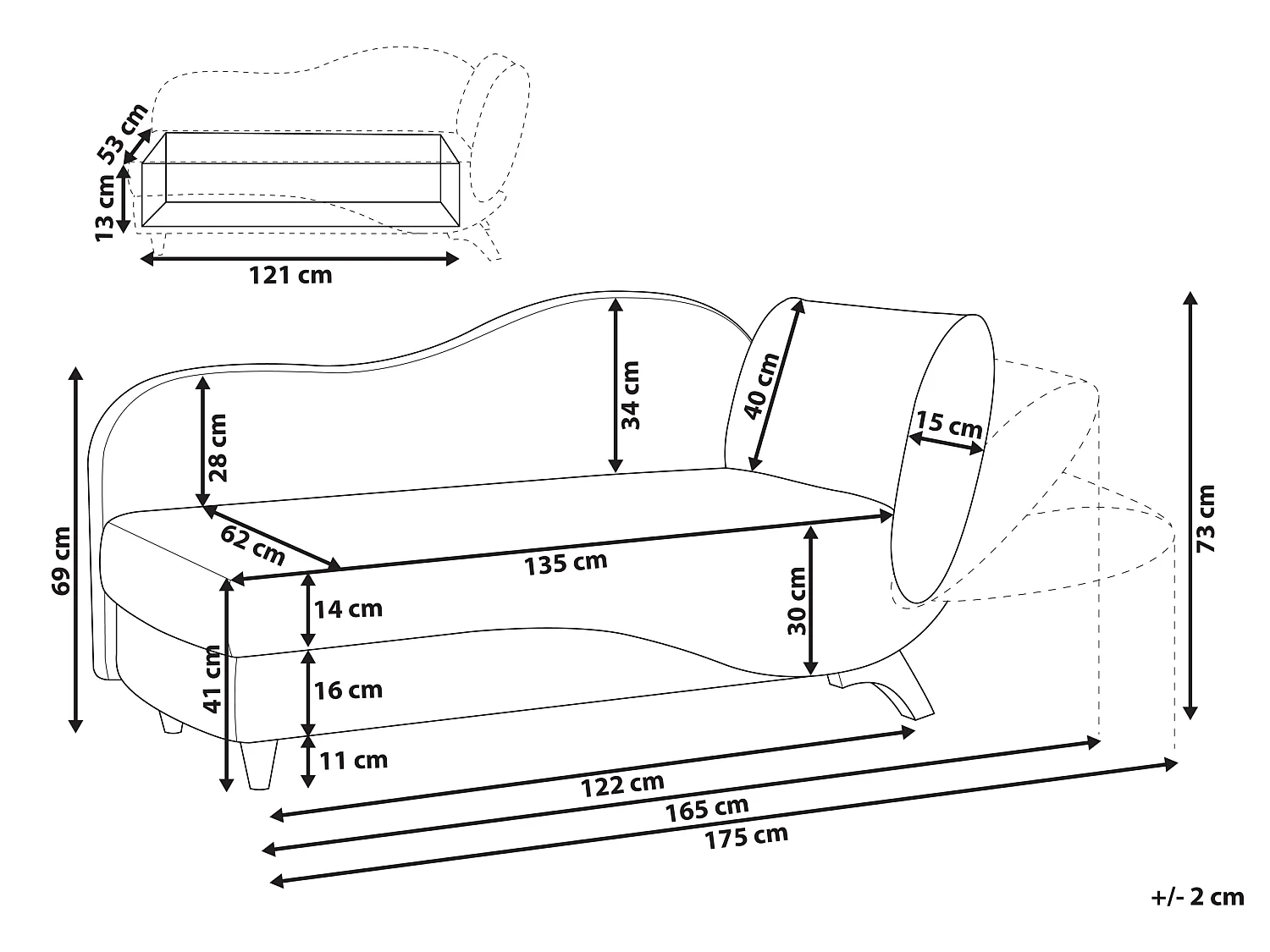 Chaise longue côté droit MERI Lin synthétique Beige avec rangement