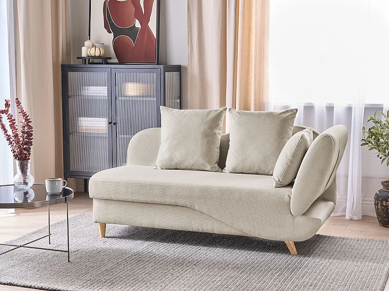 Chaise longue côté droit MERI Lin synthétique Beige avec rangement