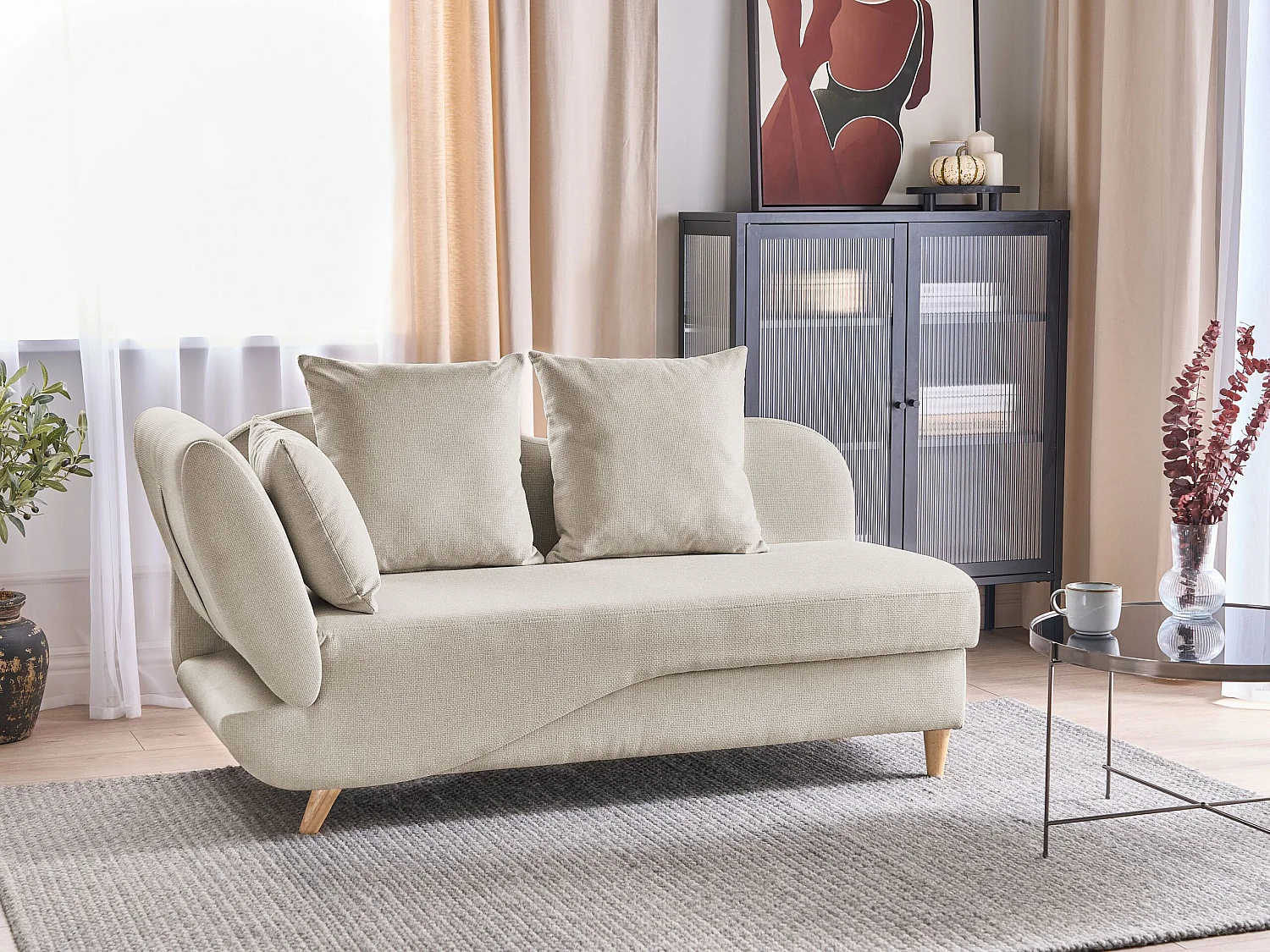 Chaise longue côté droite MERI Lin synthétique Beige avec rangement