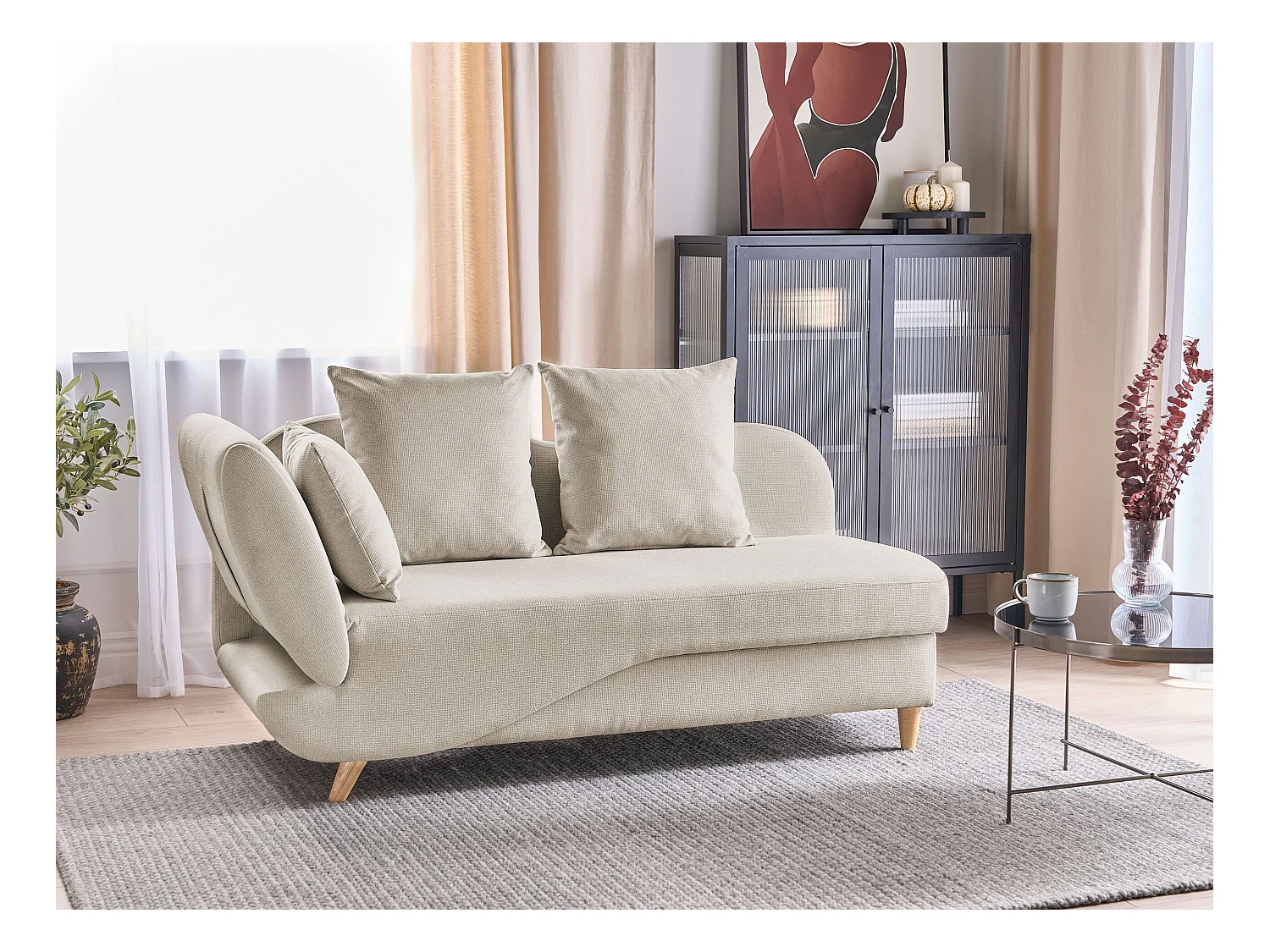 Linkszijdige chaise longue MERI Kunstlinnen Beige met opbergruimte