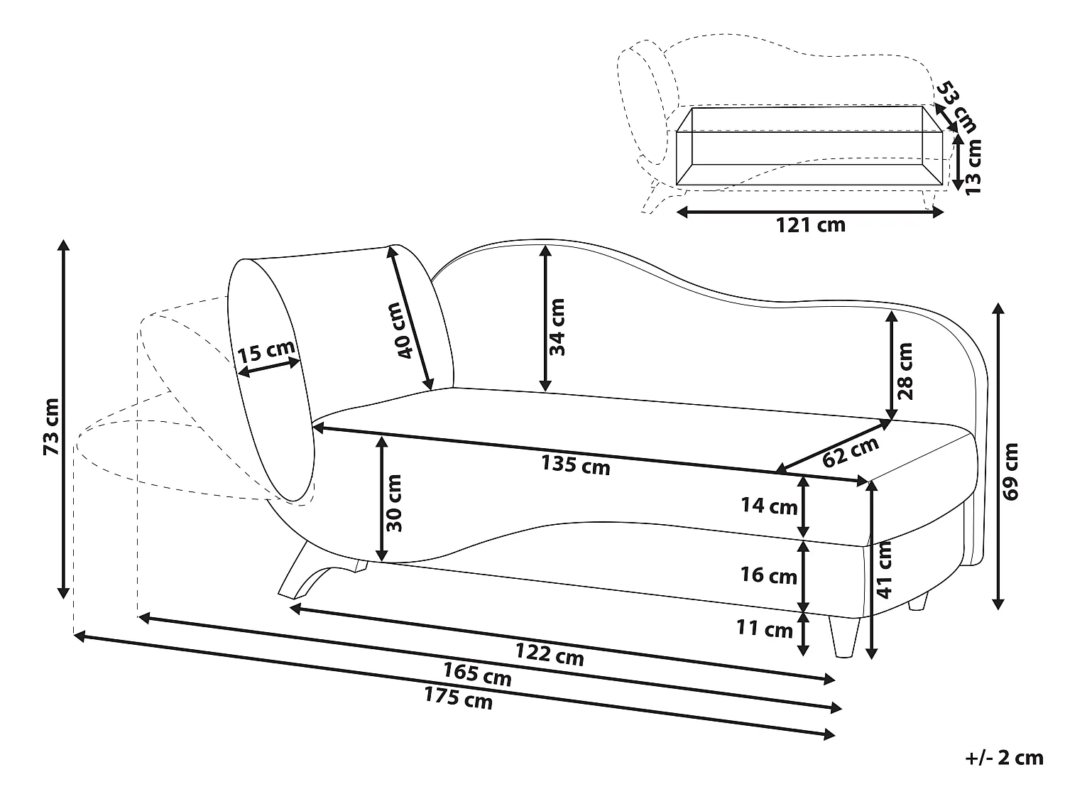 Chaise longue à esquerda MERI Linho sintético Cinzento claro com arrumação