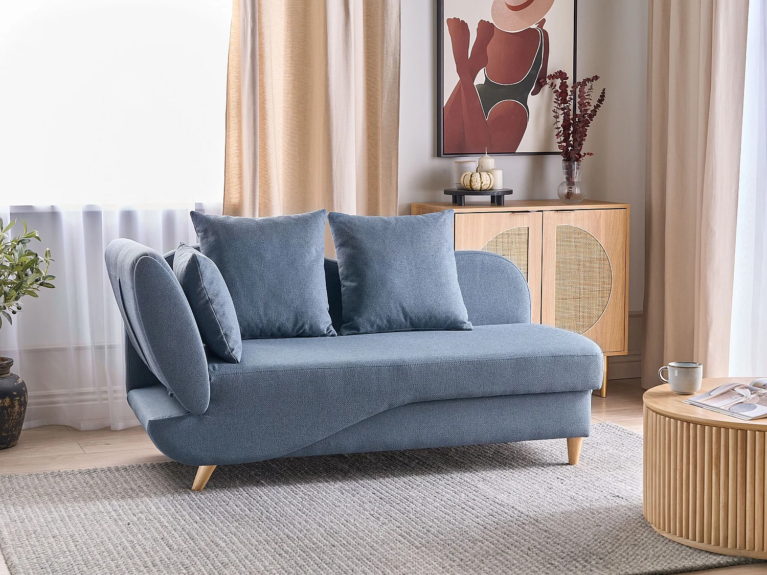 Chaise longue côté droite MERI Lin synthétique Bleu foncé avec rangement