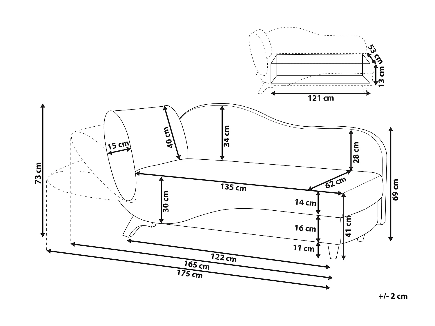 Chaise longue côté droite MERI Lin synthétique Bleu foncé avec rangement