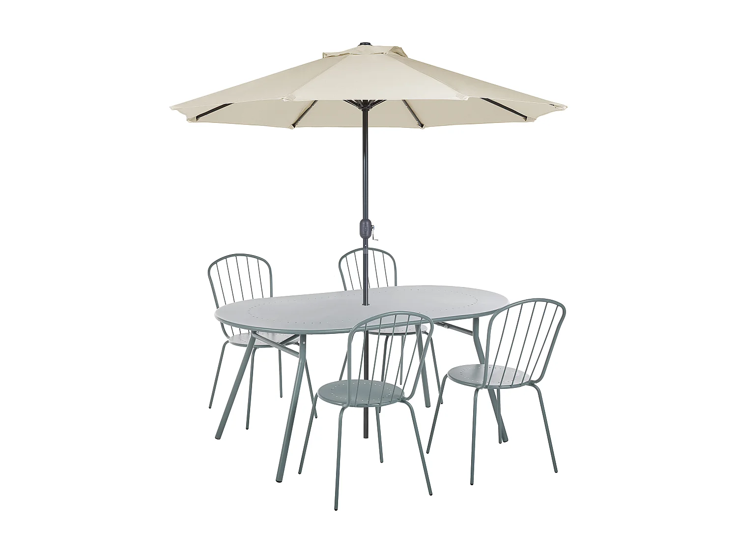 Conjunto de refeições de jardim 4 lugares CALVI com guarda-sol (16 opções) Metal Azul claro