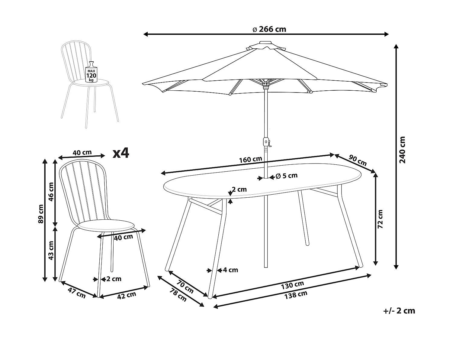 Tuinset 4-zitter CALVI Met parasol (16 opties) Metaal Lichtblauw