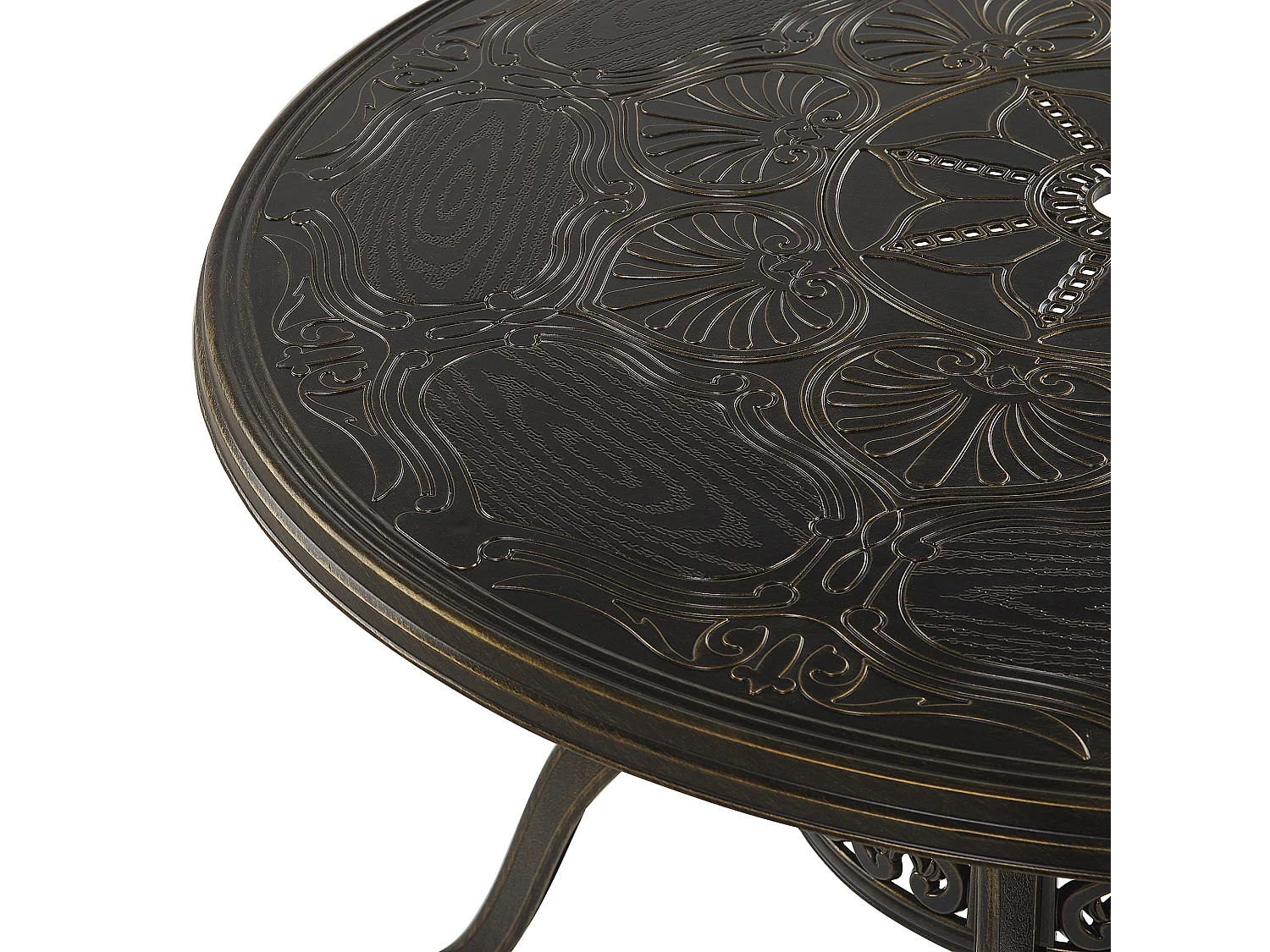 Conjunto de comedor exterior 4 plazas SAPRI con sombrilla (16 opciones) Metal Marrón oscuro