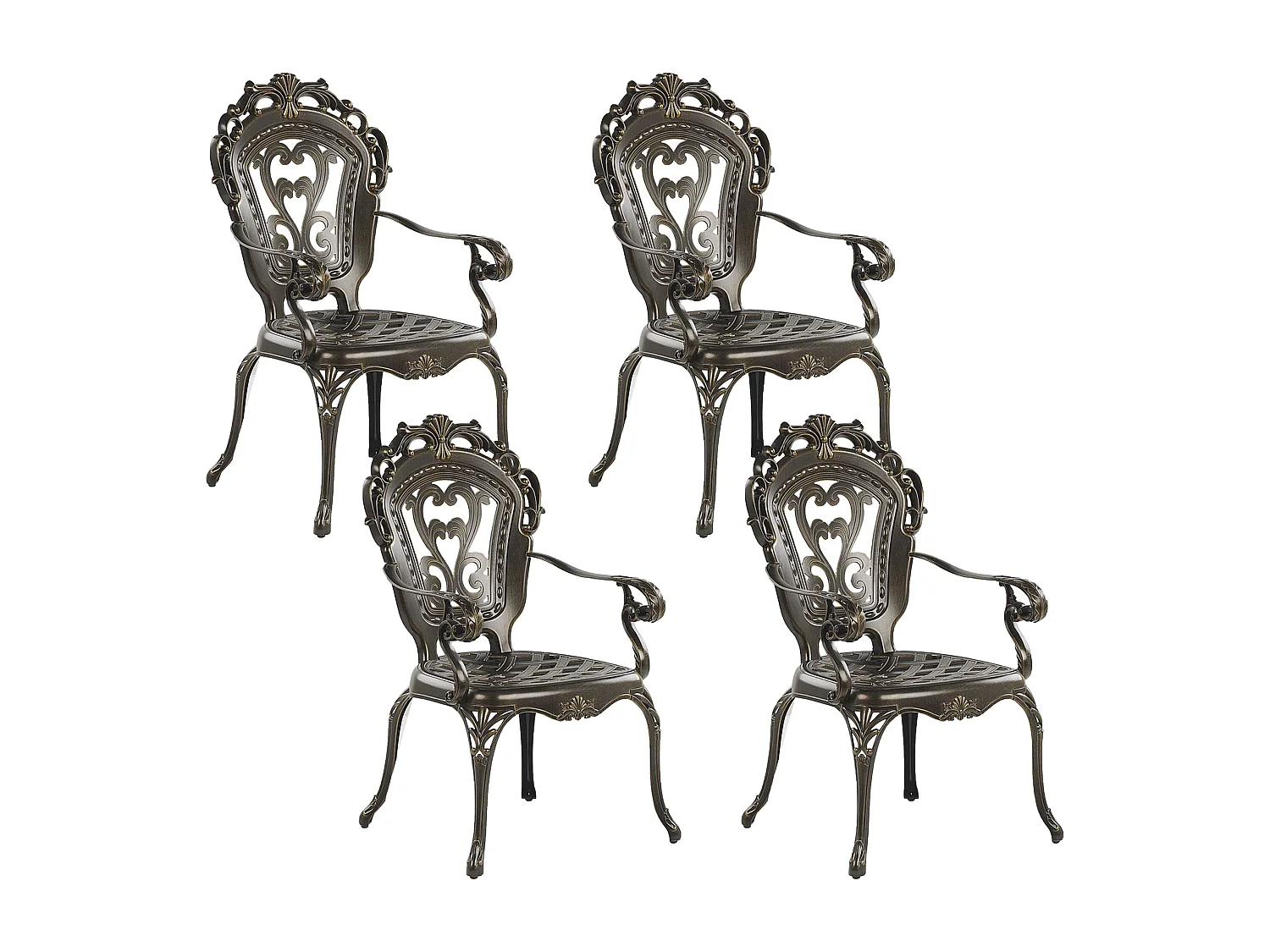 Conjunto de comedor exterior 4 plazas SAPRI con sombrilla (16 opciones) Metal Marrón oscuro