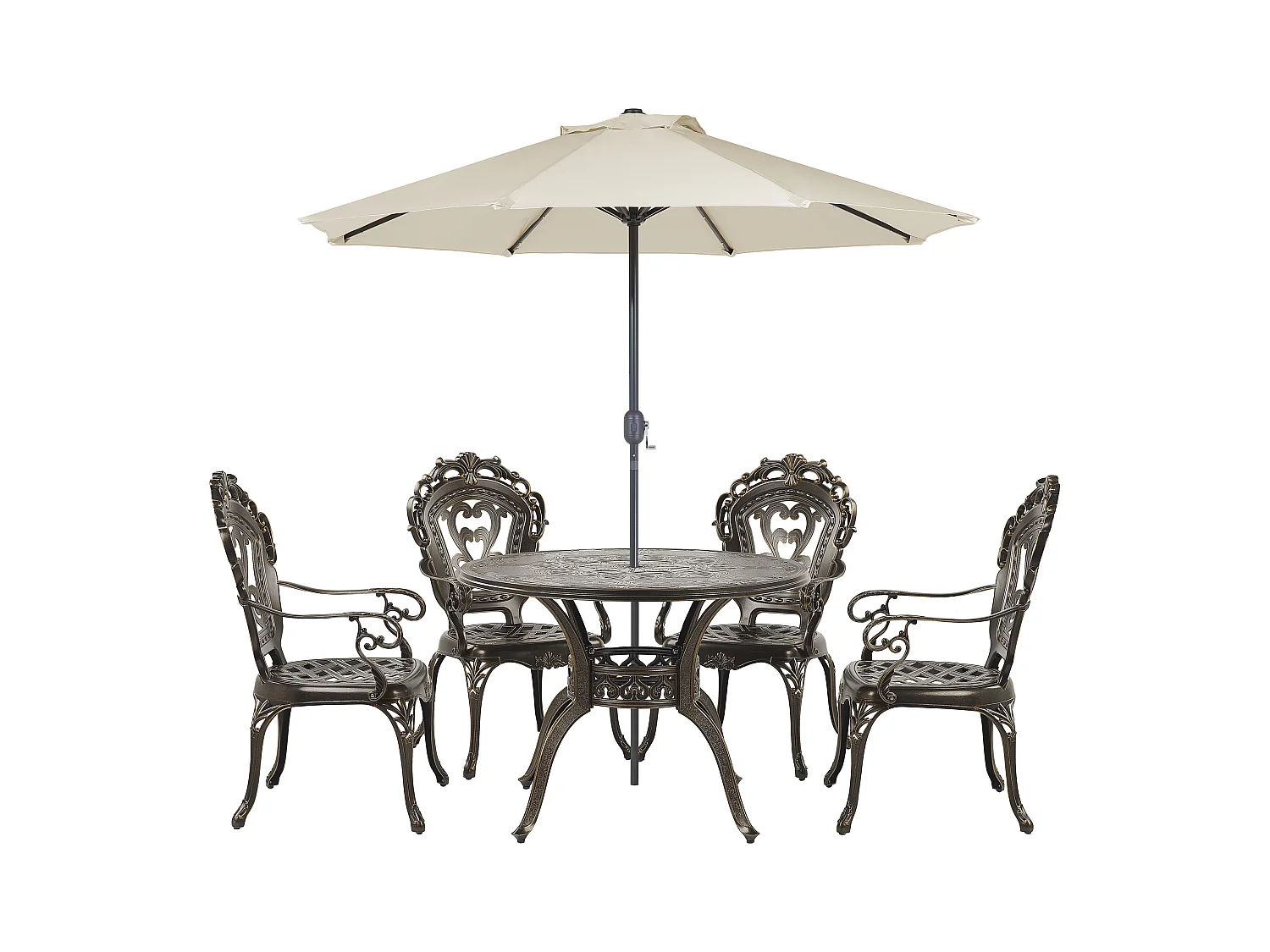 Salle à manger de jardin 4 places SAPRI avec parasol (16 options) Métal Marron foncé