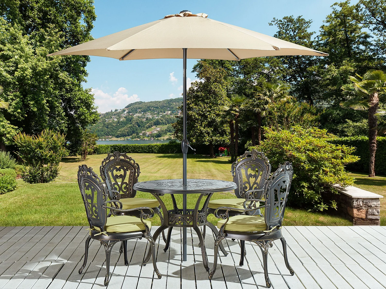 Salle à manger de jardin 4 places SAPRI avec parasol (16 options) Métal Marron foncé