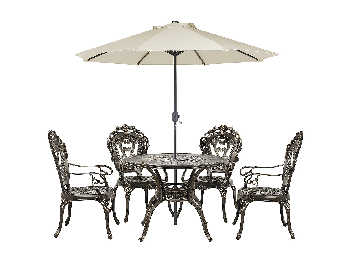 Salle à manger de jardin 4 places SAPRI avec parasol (16 options) Métal Marron foncé