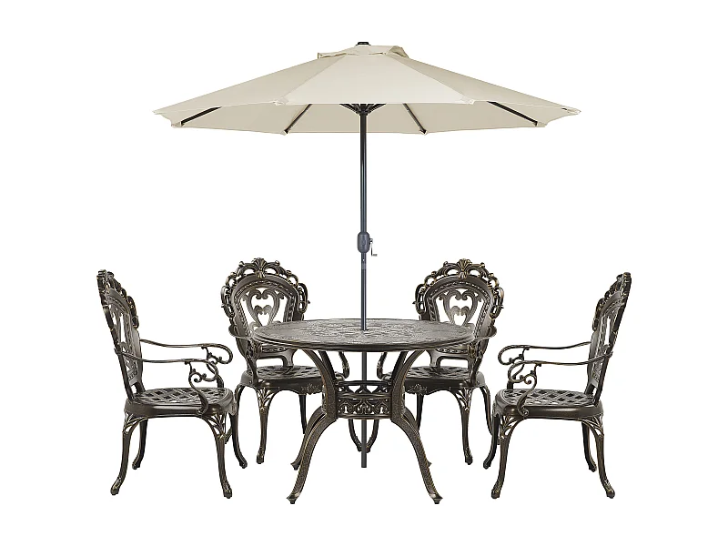 Salle à manger de jardin 4 places SAPRI avec parasol (16 options) Métal Marron foncé