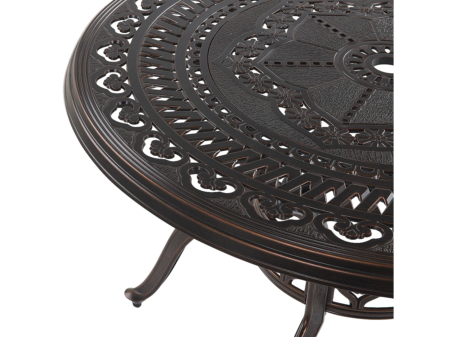 Conjunto de comedor exterior 4 plazas SALENTO con sombrilla (16 opciones) Metal Marrón oscuro