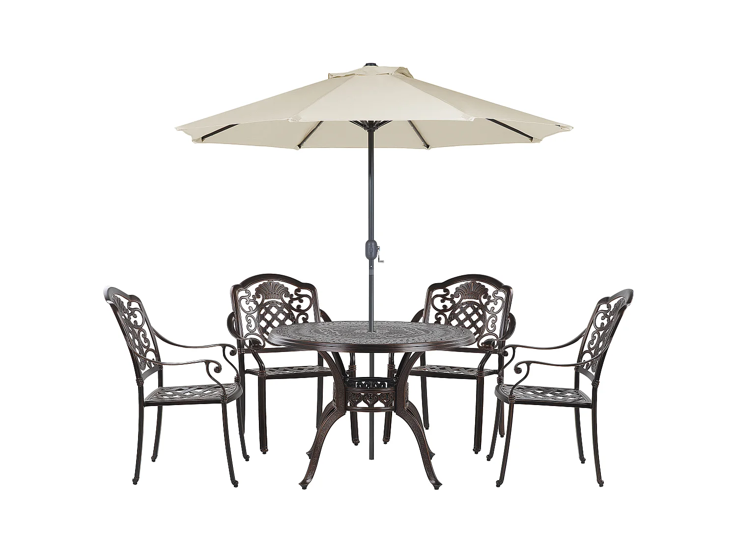 Salle à manger de jardin 4 places SALENTO avec parasol (16 options) Métal Marron foncé