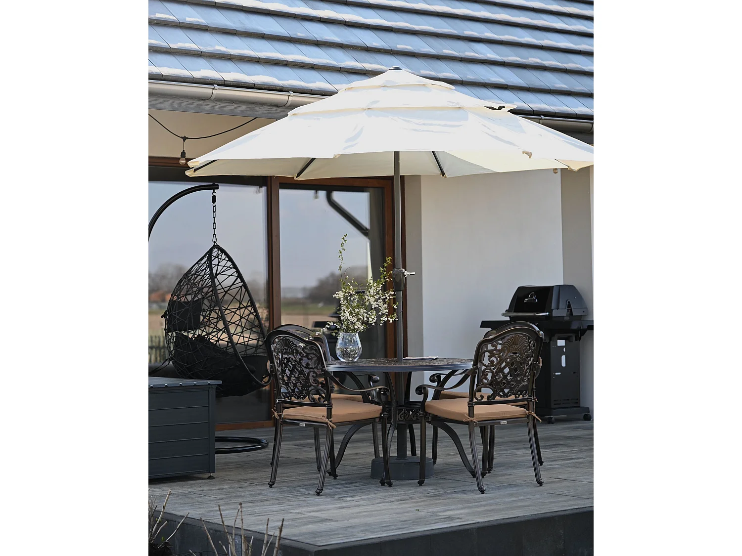 Tuinset 4-zitter SALENTO Met parasol (16 opties) Metaal Donkerbruin