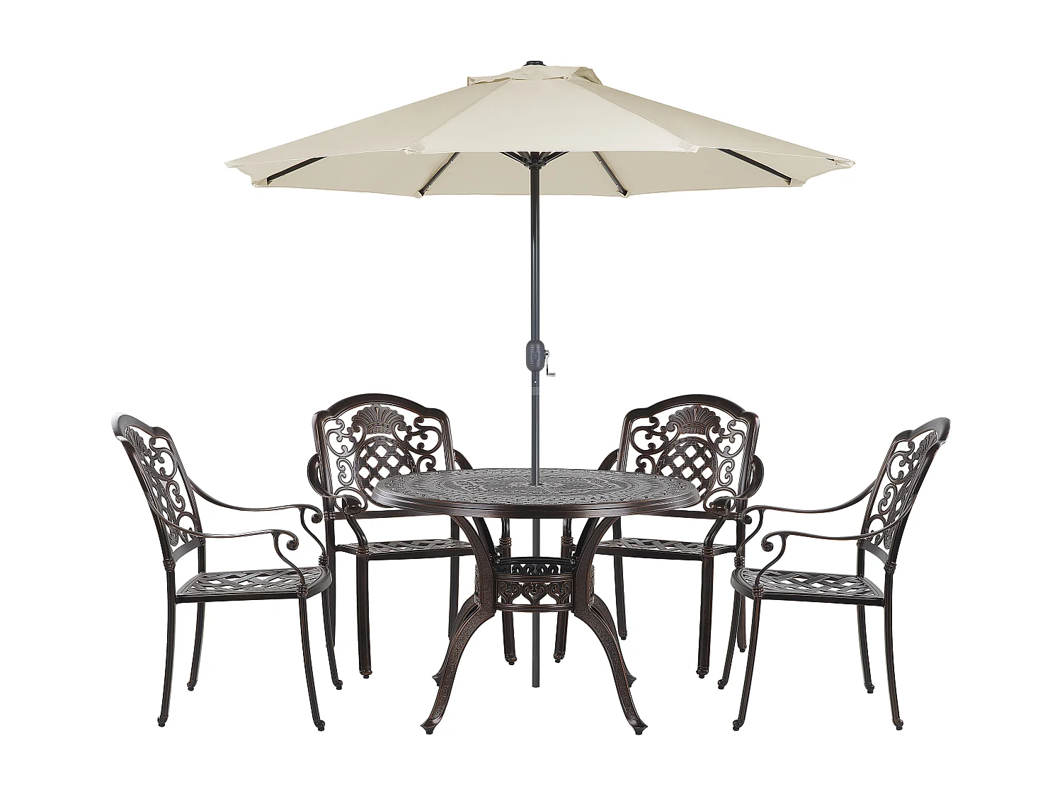 Salle à manger de jardin 4 places SALENTO avec parasol (16 options) Métal Marron foncé