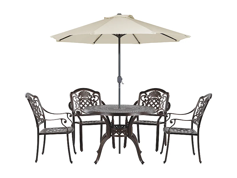 Gartenmöbel Set 4-Sitzer SALENTO mit Schirm (16 Optionen) Metall Dunkelbraun