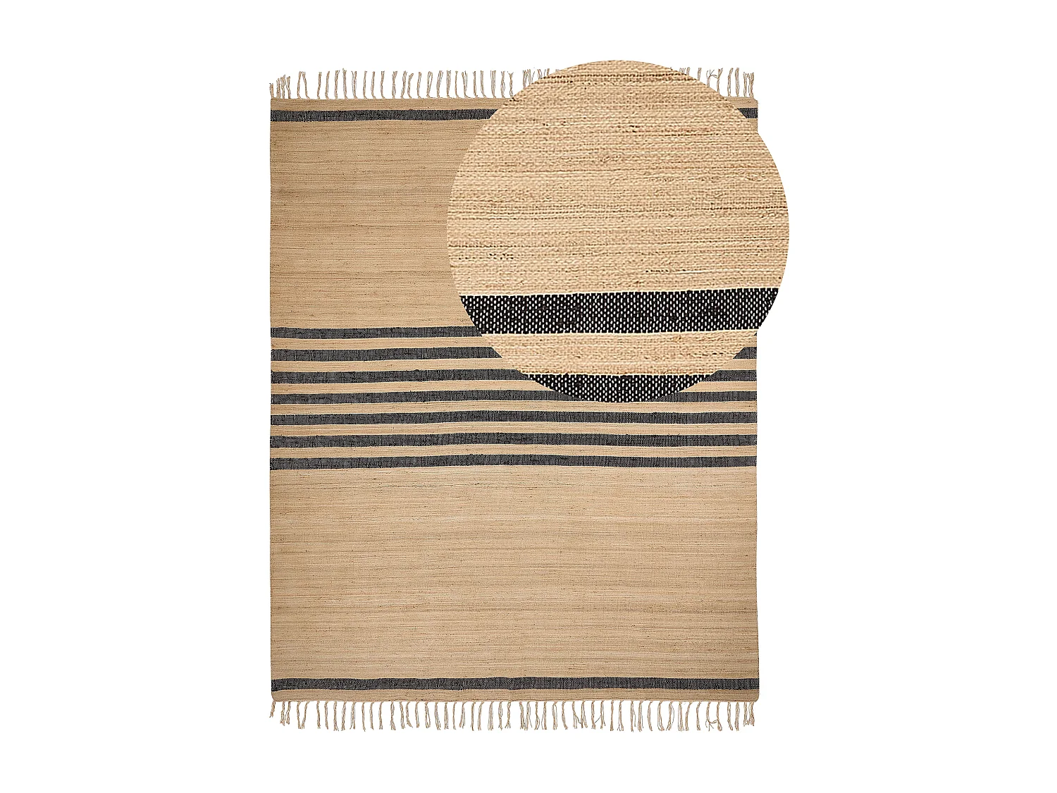 Teppich Jute beige / schwarz rechteckig 300x400cm Streifenmuster Kurzflor Ericek