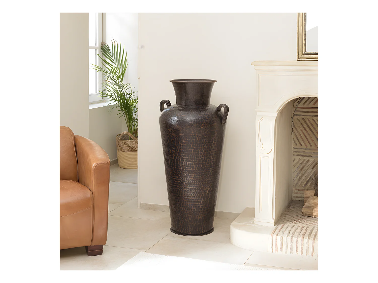 HONORE - Vase alu avec anses L45cm H1m couleur cuivre noir antique