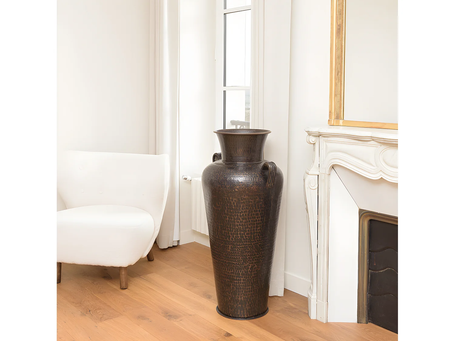 HONORE - Vase alu avec anses L45cm H1m couleur cuivre noir antique