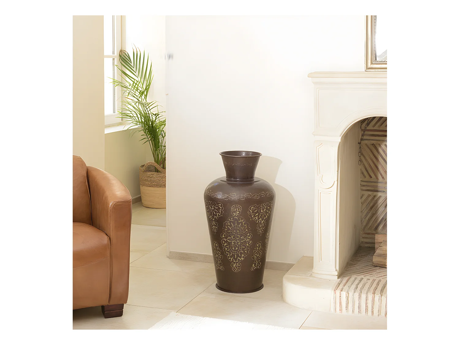 HONORE - Vase alu L35cm H70cm couleur cuivre foncé patine antique